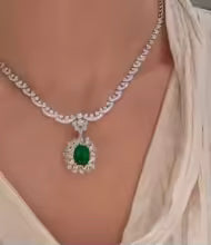 3CT Lab Emerald & 3.4CTW Lab Diamond Necklace – Solid 14K Gold, Oval Cut