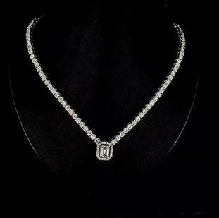7.51CTW DEF/VS-VVS Lab Grown Diamond Necklace – Emerald & Round Cut