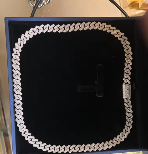 S925 Iced Out Miami Cuban Chain,Width 8mm Round Brilliant Cut 8-10ct Lab Grown Diamond