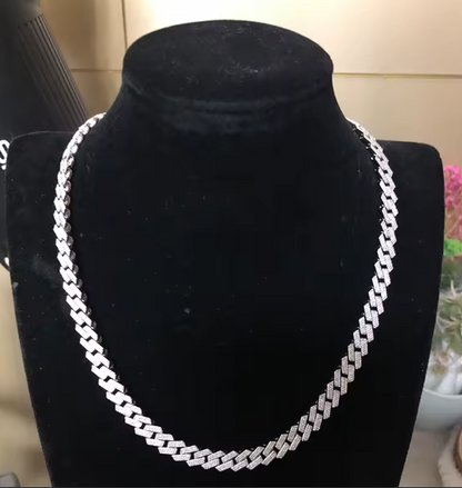 S925 Iced Out Miami Cuban Chain,Width 8mm Round Brilliant Cut 8-10ct Lab Grown Diamond